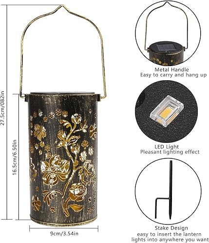 Miniatura 2 de Paquete de 2 faroles solares colgantes de jardín para exteriores, impermeables, faroles solares LED decorativos para patio, camino, valla, pasarela,