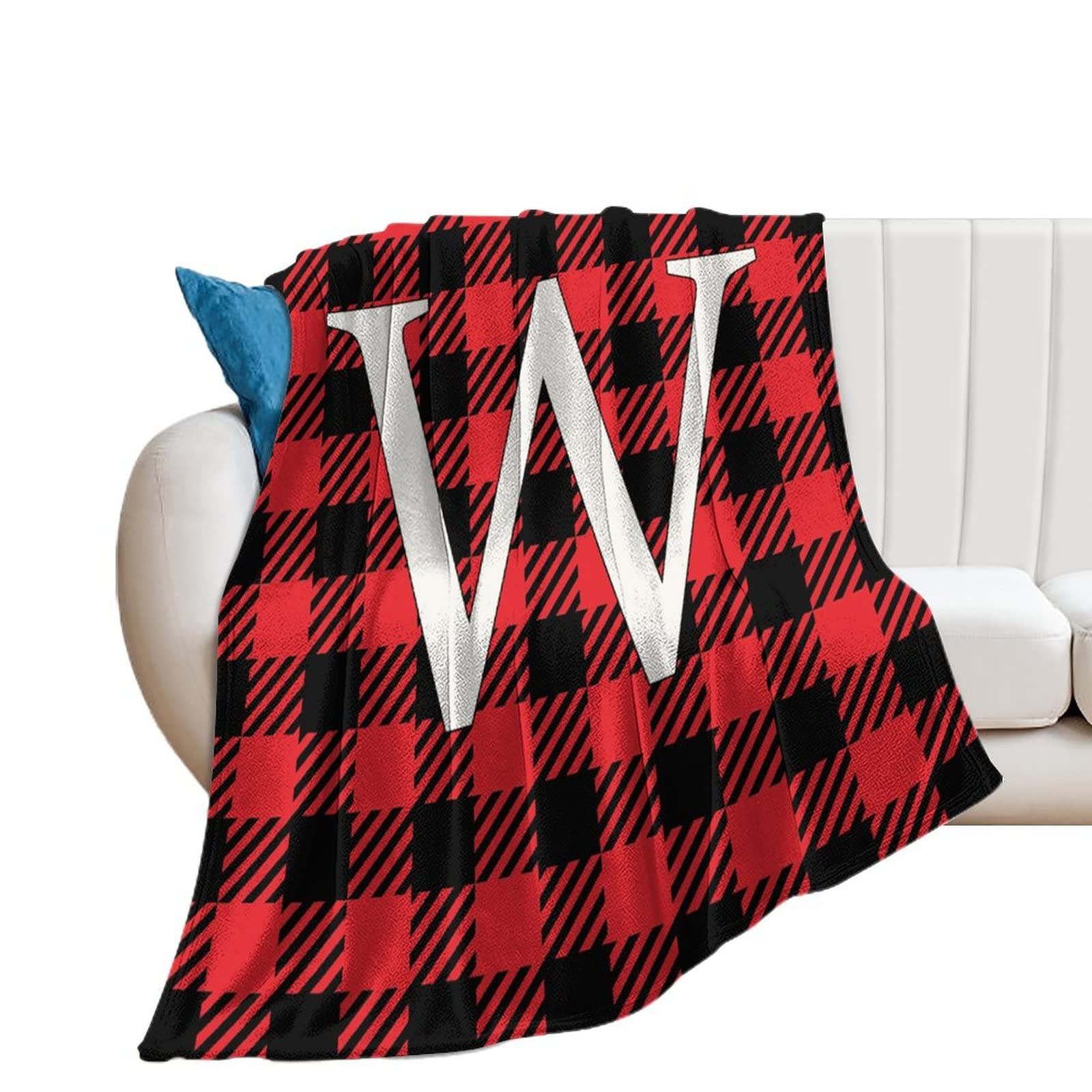 Plaid noir et rouge Buffalo Initiale W en flanelle de 153x203 cm pour lit