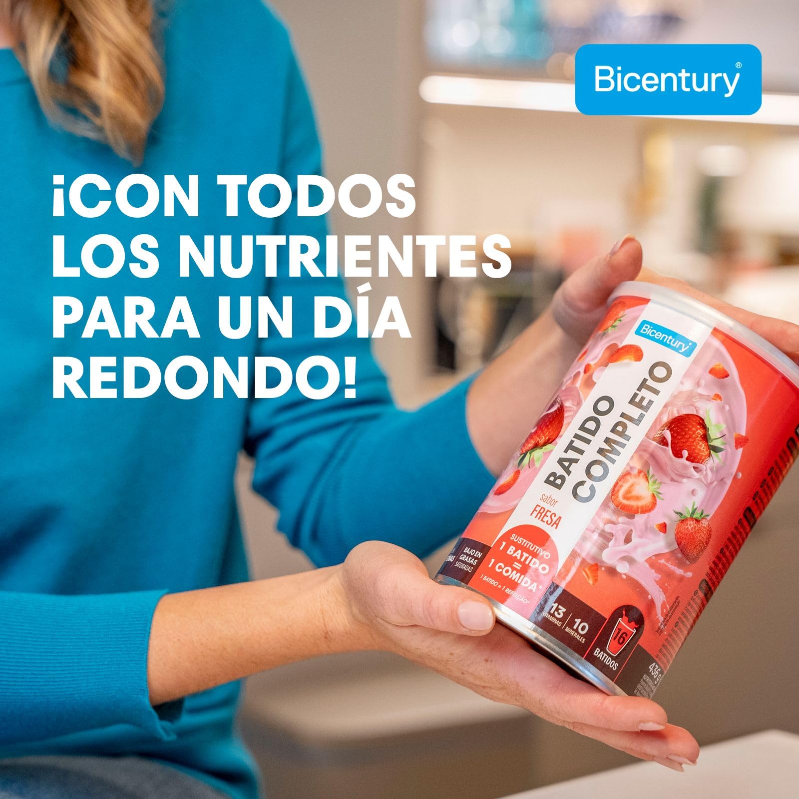 Bicentury Batido Completo Sustitutivo de Comida Sabor Fresa, 436 g, 16 Raciones
