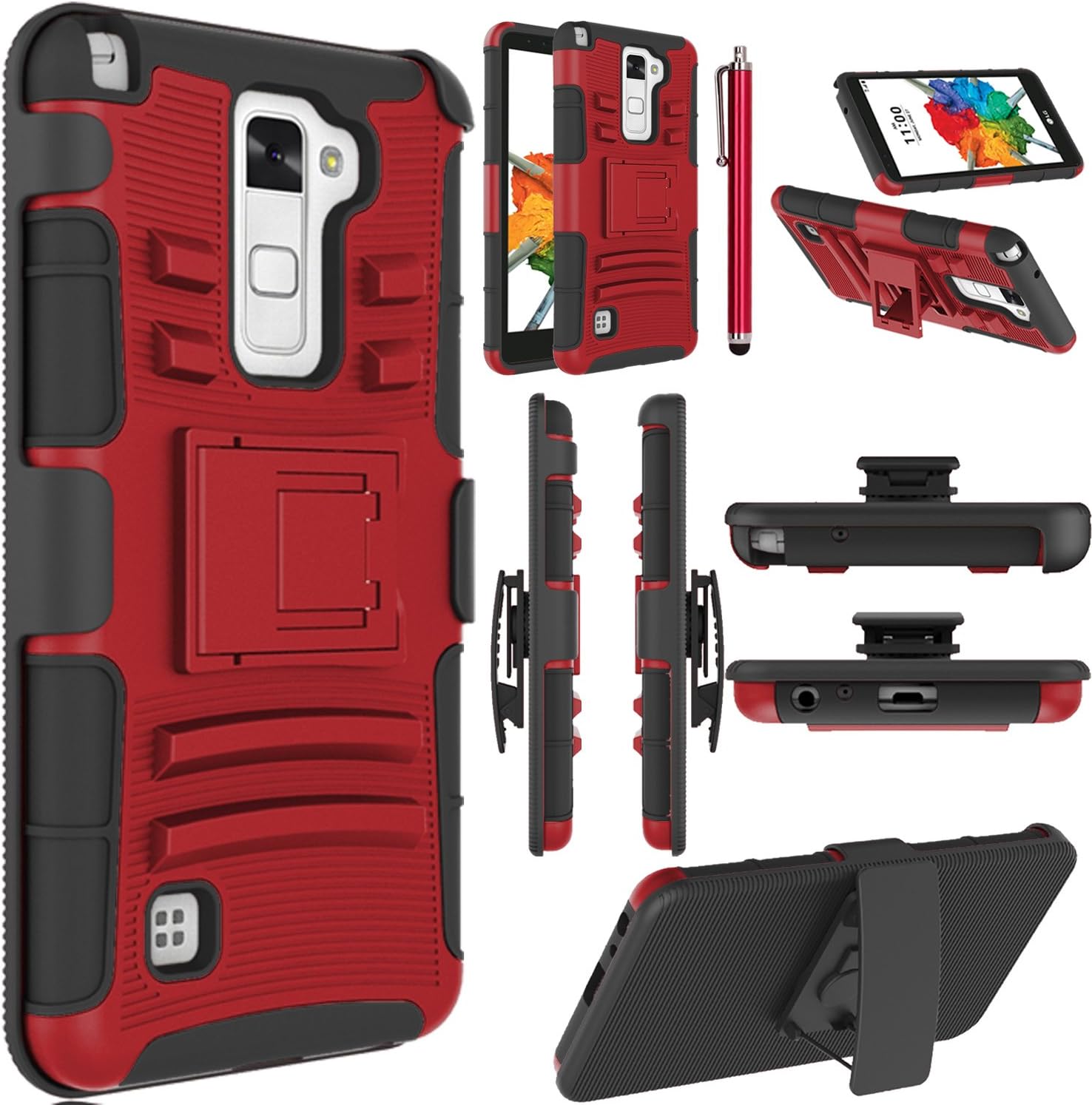 LG Stylo 2 Plus Case, LG Stylus 2 Plus Case, EC Dual Layer Rugged Holster Case Cover with Kickstand & Belt Swivel Clip for LG G Stylo 2 Plus/LG Stylus 2 Plus (Red+Black)