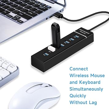 7-Port USB Hub, YaimhSound Multiple USB, 1 USB 3.0 + 6 USB 2.0 Hub for Laptop, PC, Keyboard, Mouse, SSD, Dell, HP, Lenovo, MacBook, Acer, Surface, 1ft Set of 2