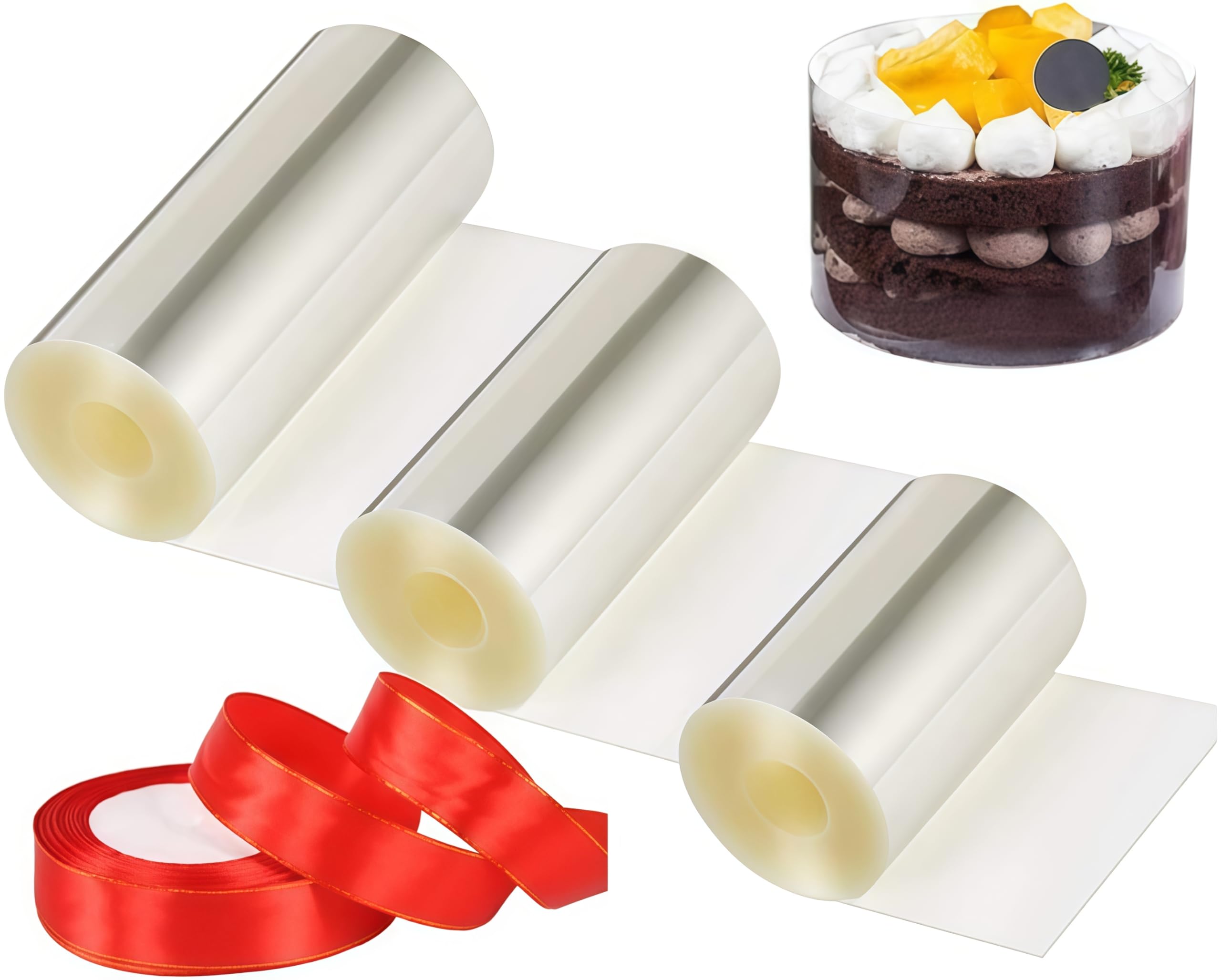 Set di stampi per torte e collari per torte, regolabile, in acciaio inox, 15 – 12 cm, con collari per torte, in acetato trasparente, per pasticceria, decorazione torte