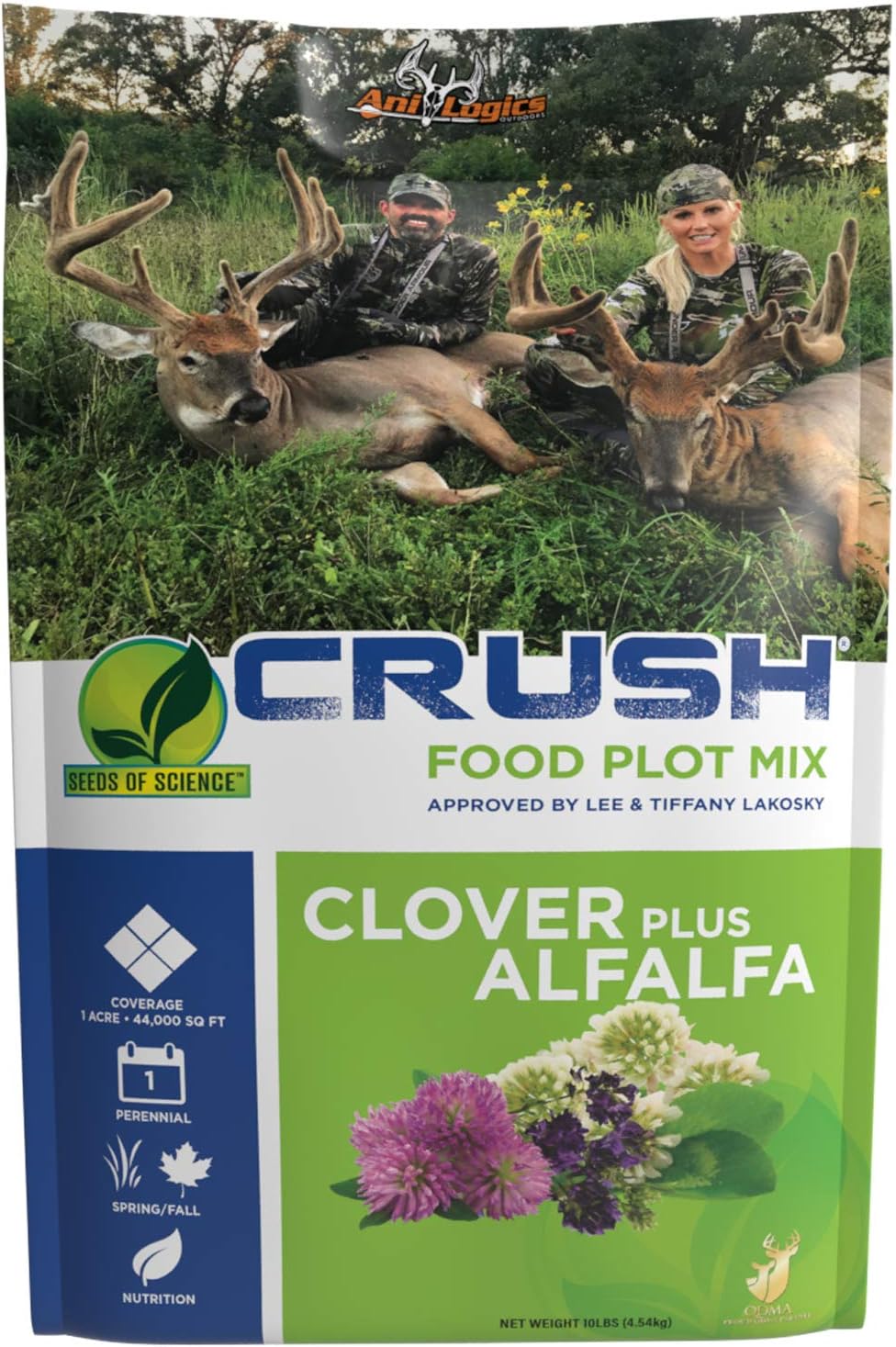 Ani-Logics Outdoors Crush Clover Plus Alfalfa - Deer Food Plot Seed - Perennial Clovers + Alfalfa with Drought Tolerance for Reliable Season-Long Attraction