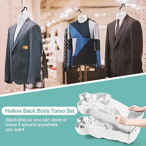 Miniatura 6 de 6 piezas de maniquí masculino torso blanco maniquí colgante cuerpo torso con ganchos, medio maniquí cuerpo hueco espalda para coser vestido y camisa