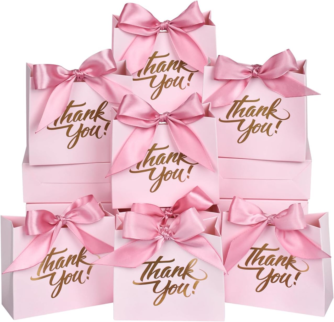 50Pack Small Thank You Gift Bags, 4.5x1.8x3.9 Inch Mini Gift Bags with Ribbon, Baby Shower Favor Bags, Pink Thank You Bags, Party Favor Bags for Candy, Wedding, Bridal Showers, Birthday