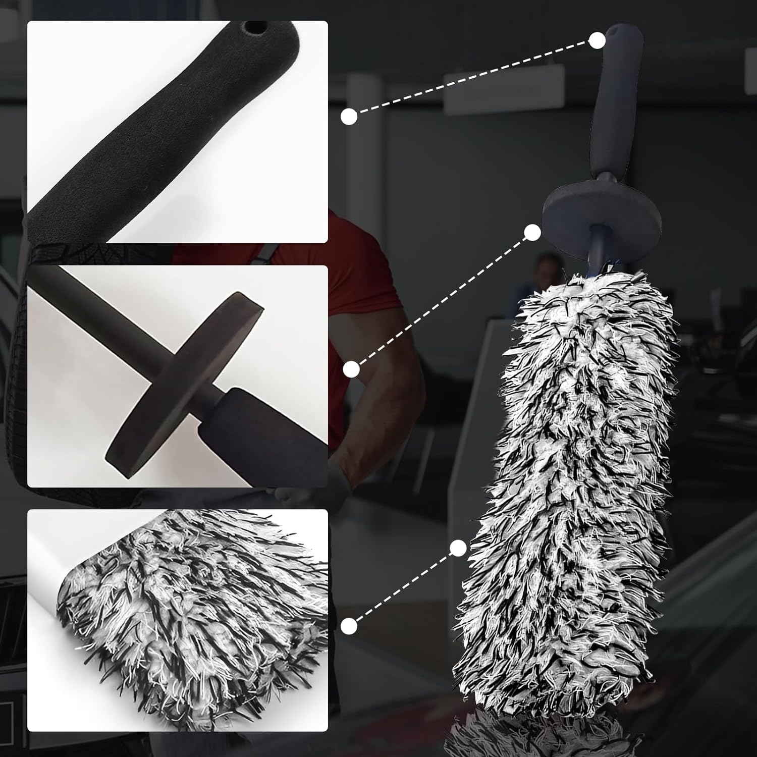 Brosse Jantes Voiture, Brosse de Nettoyage en Microfibre pour Jante de Voiture avec Brosse de Nettoyage d'Intérieur de Voiture Brosse a Jante Kit de Nettoyage de Voiture