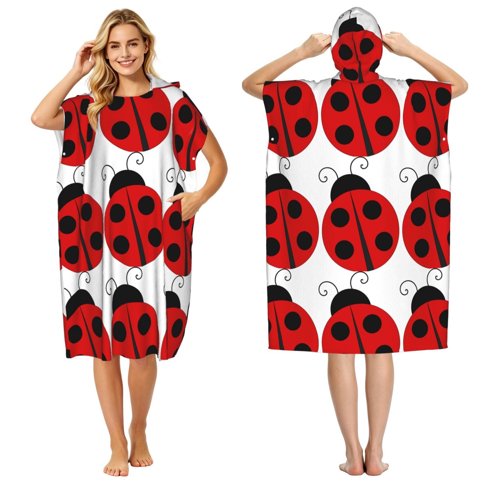 Poncho à capuche microfibre coccinelle : peignoir de bain léger