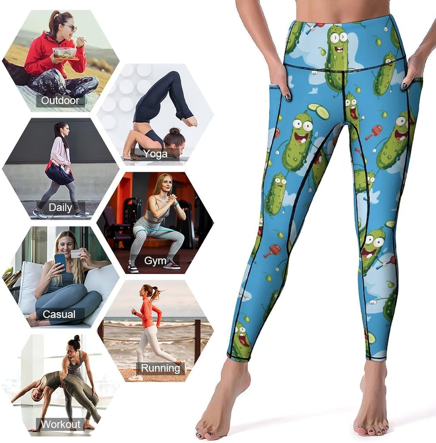 Funny Pickles Playing Picklesball Thick High Waist Yoga Pants Tummy Control Workout Running Leggings for Women