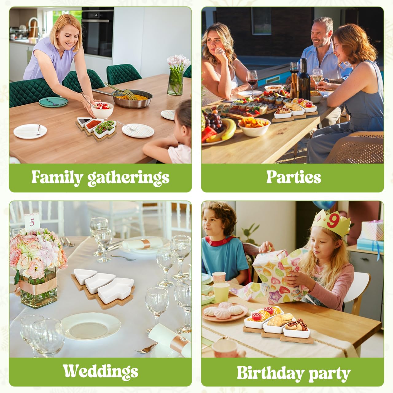 Angoily Plats de service en céramique pour dessert, plateau de service pour fête, plateau de fruits, plateau de collation, assiette d'apéritif, assiette à gâteau de Noël, plateau de palette en bambou,