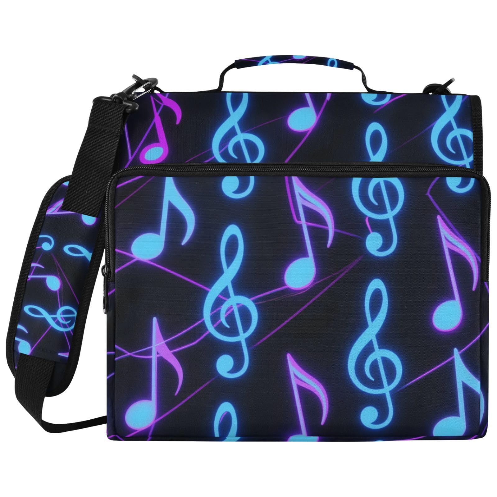 Music Note - Carpeta de 3 anillas con cremallera y diseño de neón