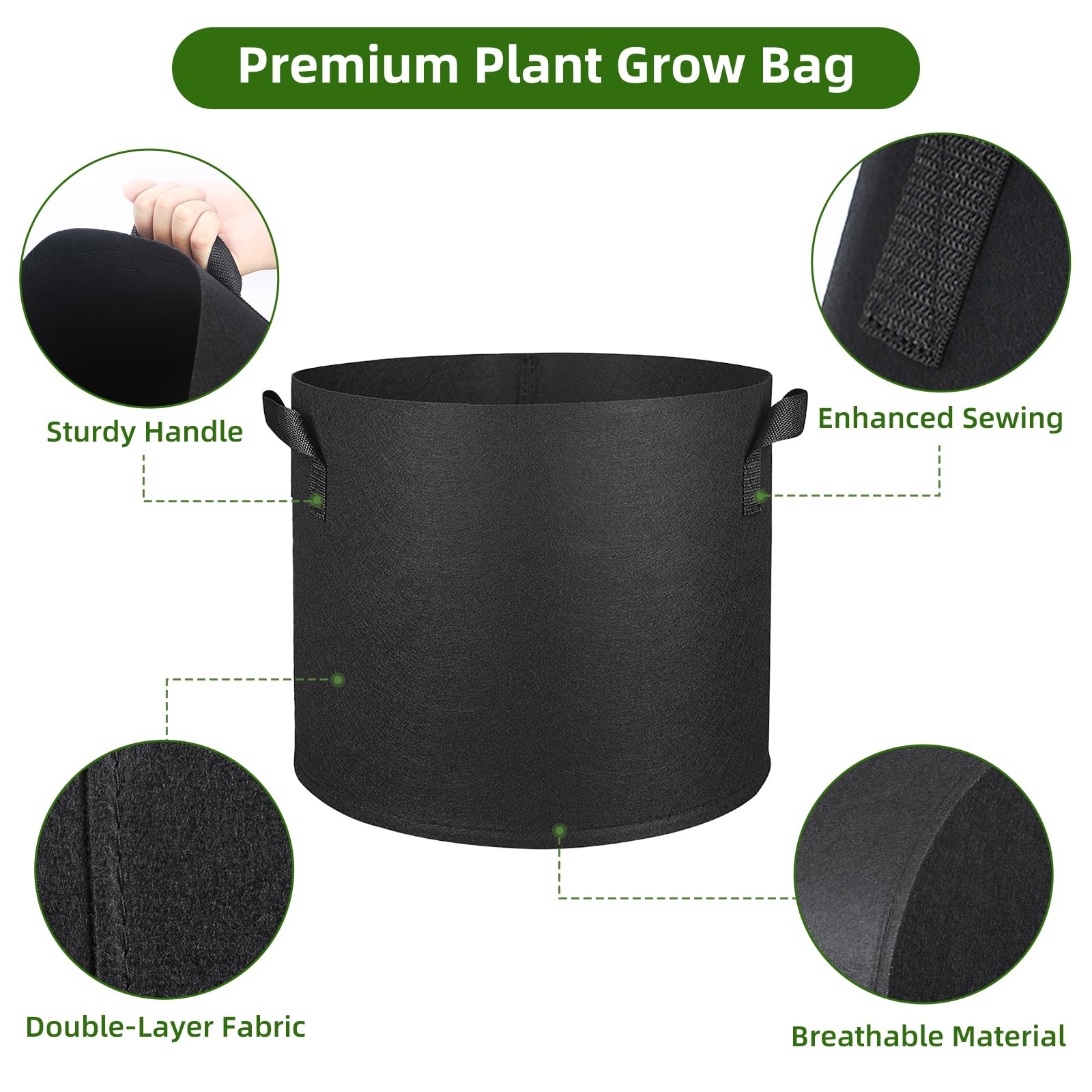 5 Sacchi Per Piante Da 20L In Tessuto Non Tessuto – Con Manici, Per Patate, Pomodori, Fragole – Nero - 2