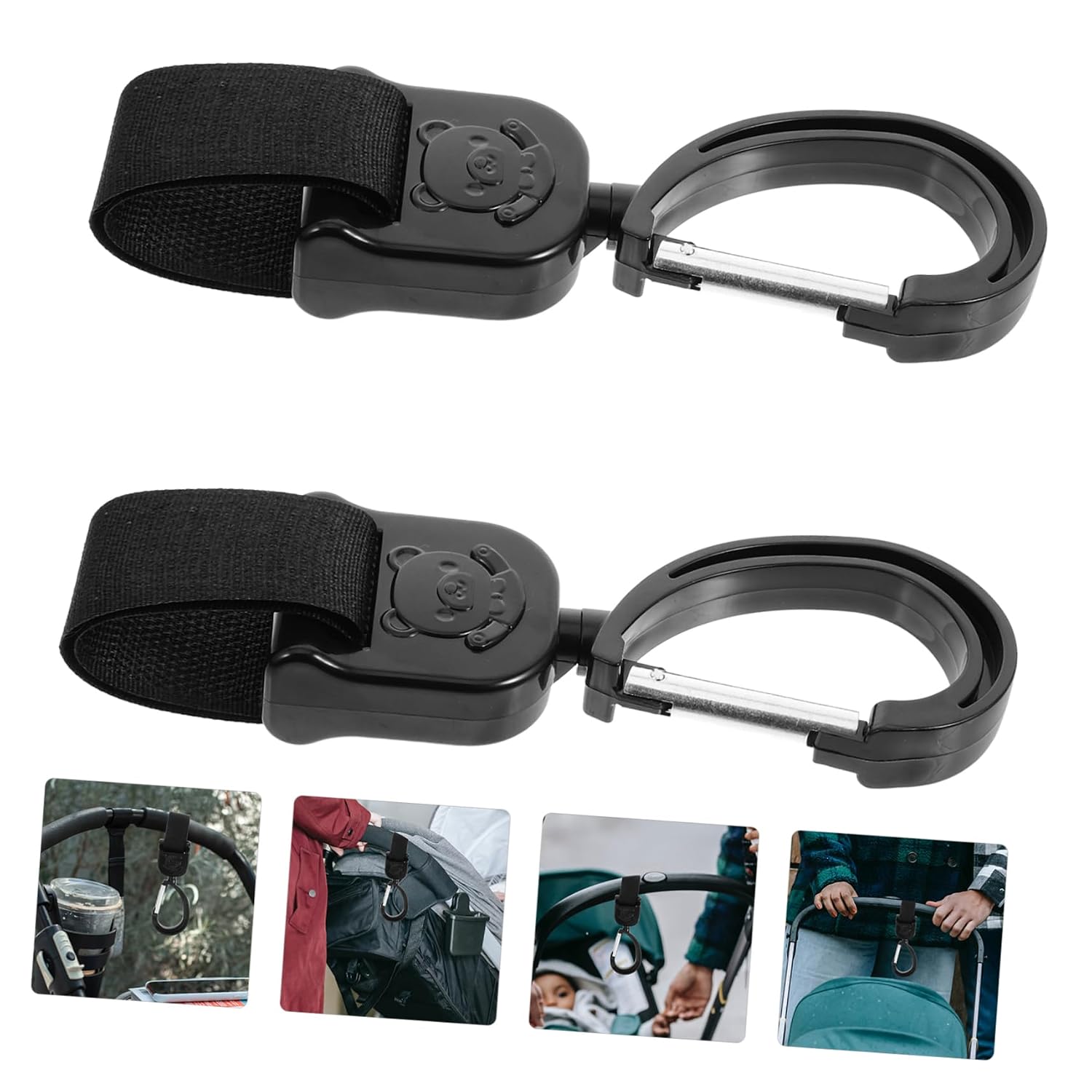 GARVALON 2 pcs Stroller Hooks Rotating Hanging Hooks for Bags Easy Installation Lightweight Portable Stroller Accessories for Shopping Diaper Bags and More