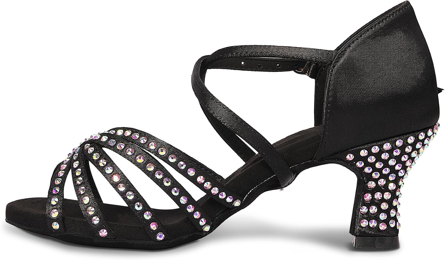 Rhinestone Ballroom Dance Shoes Women Latin Salsa Dancing Shoes Practice Dance Heels ZB06(Black, 2.3 Inch Heel)