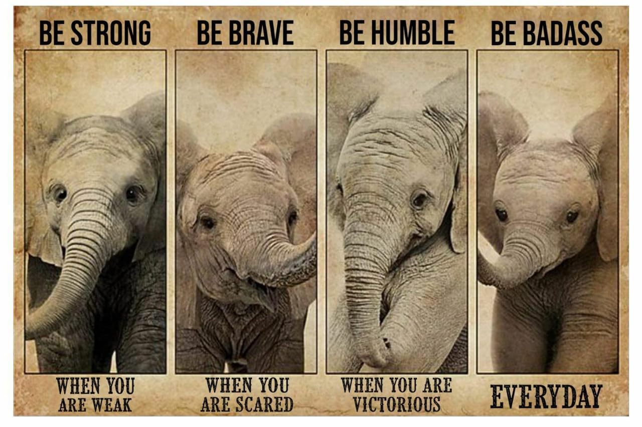 16"x12" Metal Sign Aluminum Elephants Be Strong be Brave be Humble be Badass Poster Wall Home Decor
