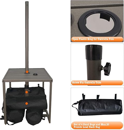 Miniatura 4 de Soporte de mesa para sombrilla de patio con agujero para paraguas, con 4 bolsas de arena, bases de sombrilla para exteriores, mesa cuadrada pequeña