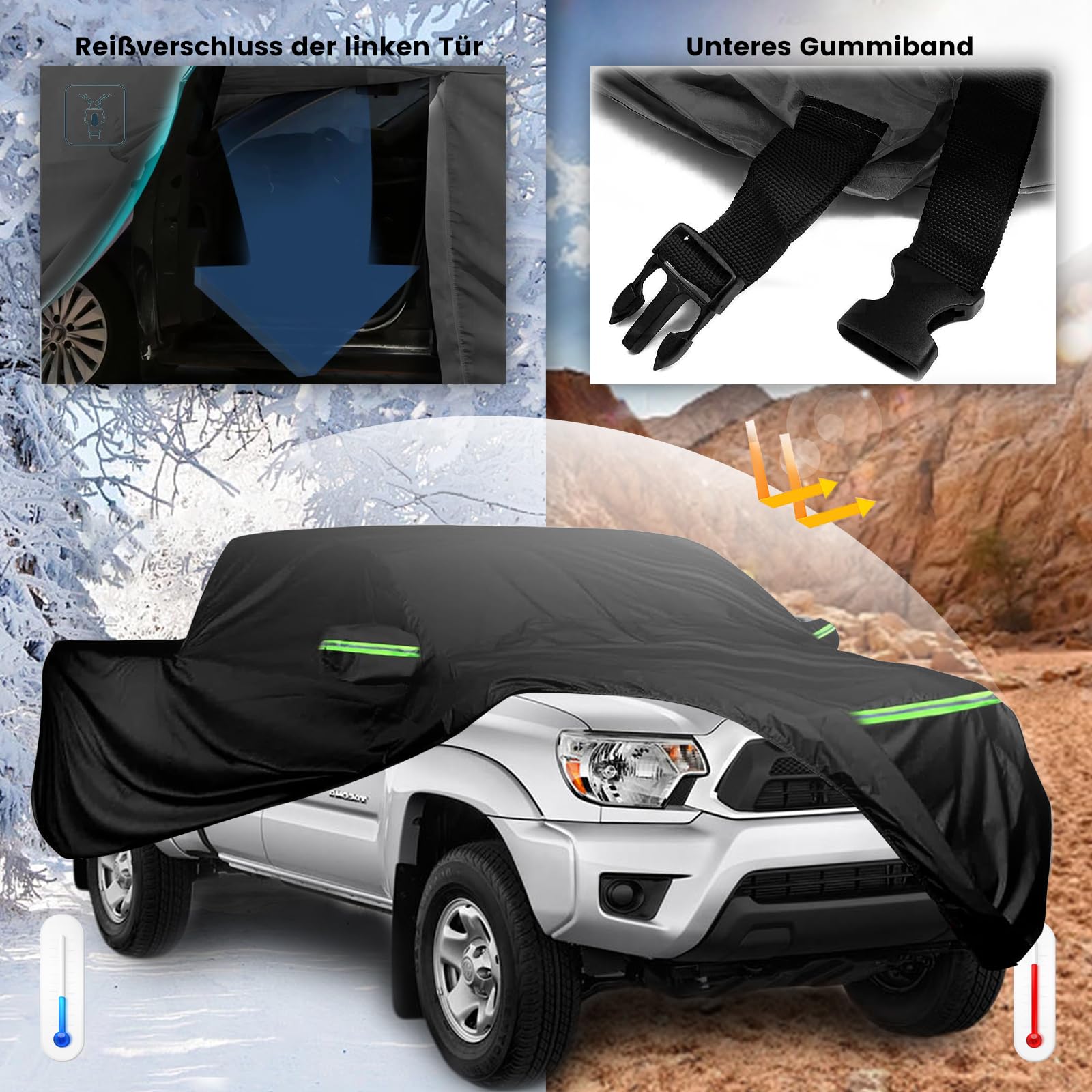 Funda de Coche Pick Up - Oxford de DuPont Funda Coche Exterior Pick Up, Resistente al Viento y la lluvia, Protección UV, Protección Integral para Todo el Año, Compatible con Hilux,Ranger,Navara,Amarok