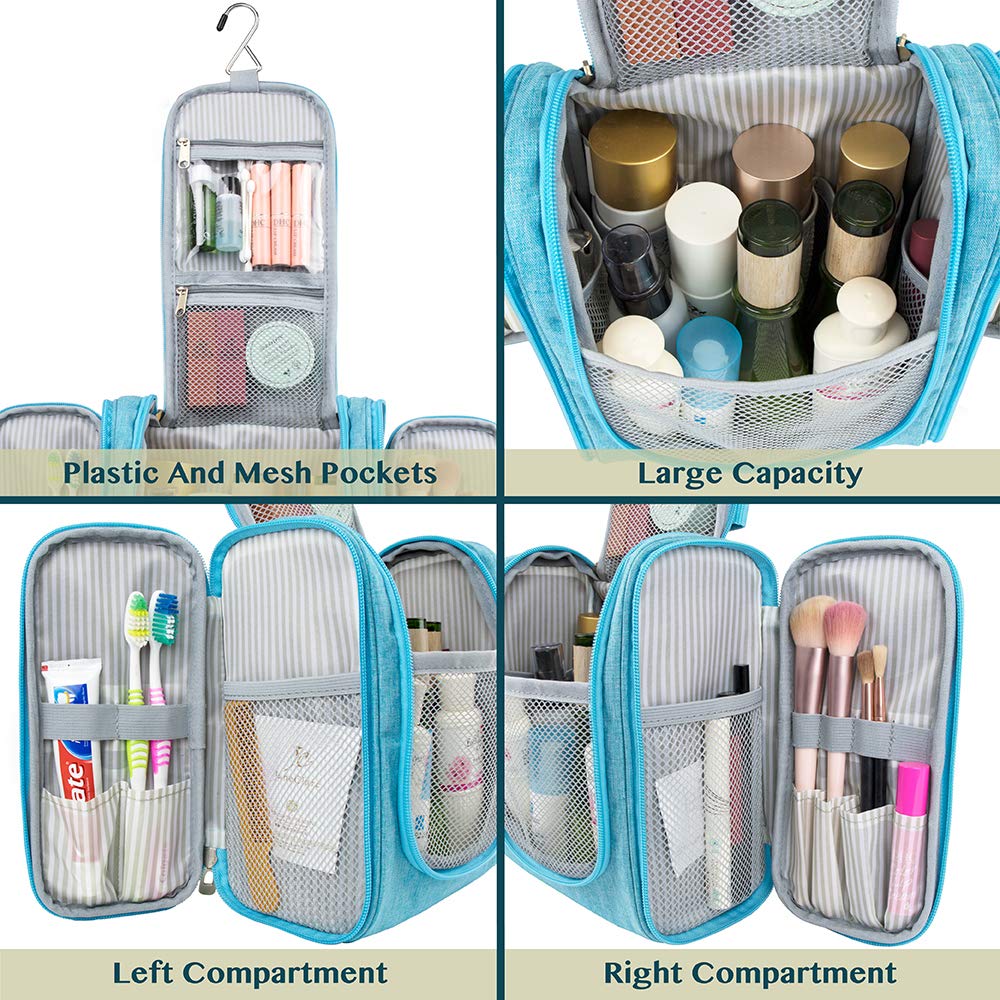 PAVILIA Beauty case da viaggio da appendere per donne e uomini, organizer per articoli da toeletta da bagno, Turchese, Standard (9x4x9), Beauty case