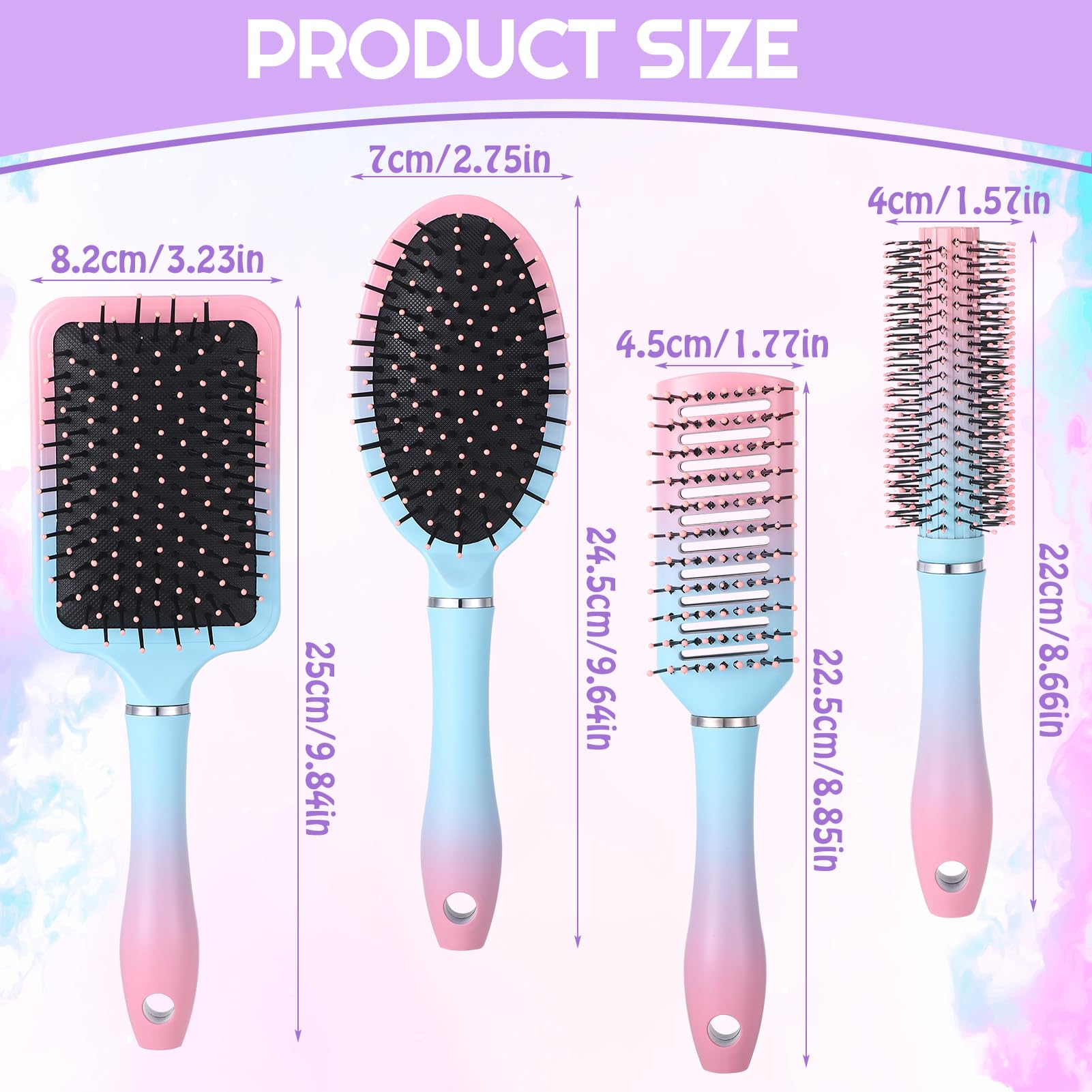 4 Packs Hair Brush Set, Anti-Static Paddle Brush Women Detangle Hair Brushes - Image 2