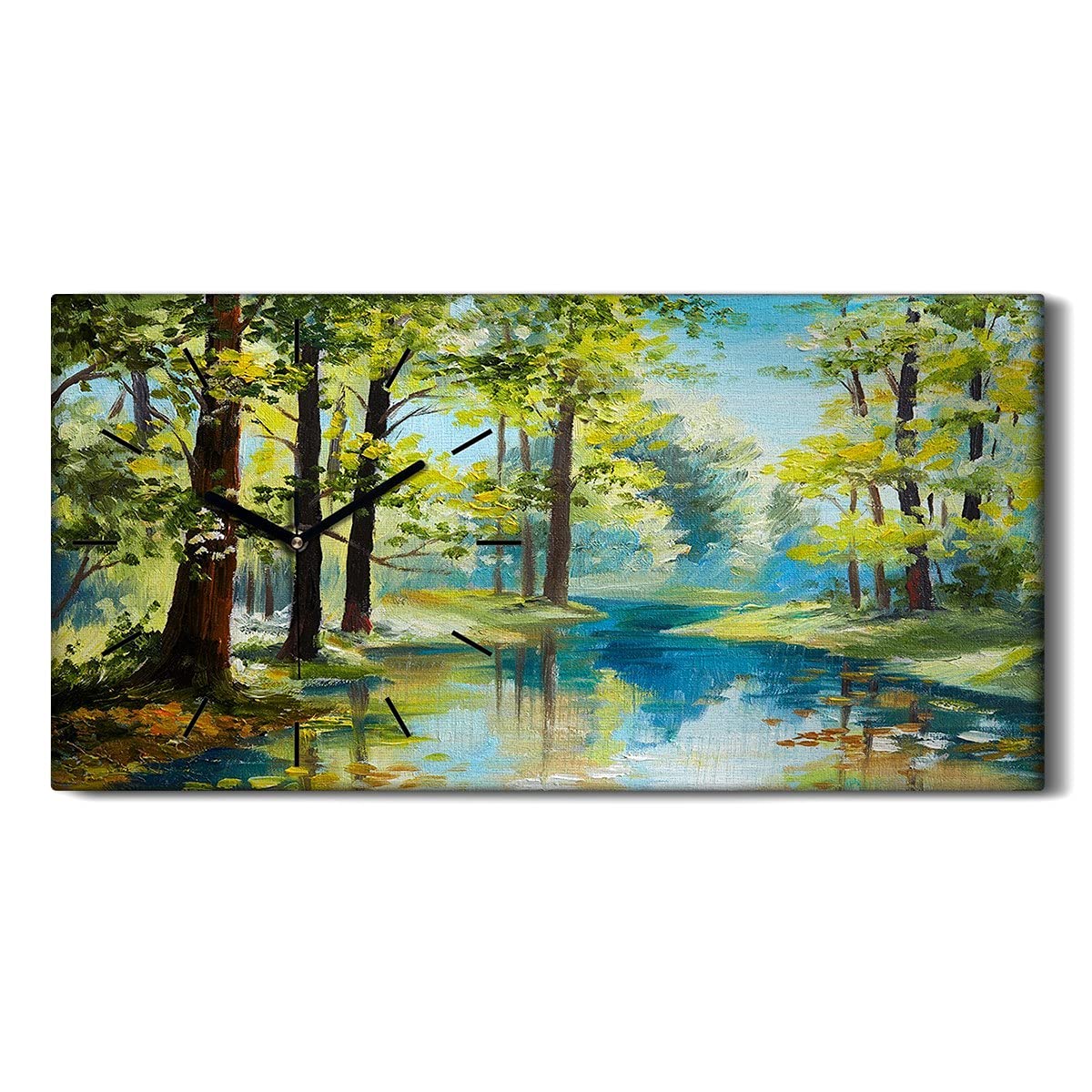 Image art moderne forêt déco de salon avec horloge murale en toile
