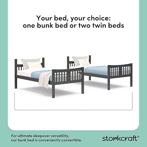 Miniatura 4 de Storkcraft Caribou Bunk Bed Twin Over Twin Bunk Bed (Gray) - GREENGUARD Gold Certified, Twin Bunk Beds for Kids, Converts to 2 Individual Twin Beds,