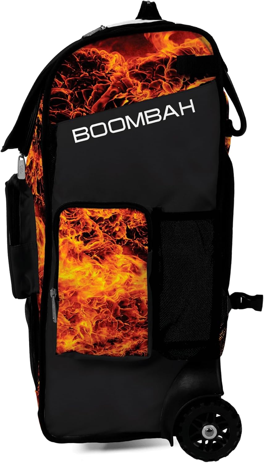 Boombah Ultrapack Hybrid Rolling Bat Bag - Wheeled & Backpack Version - Baseball Fireball Black/Orange/White