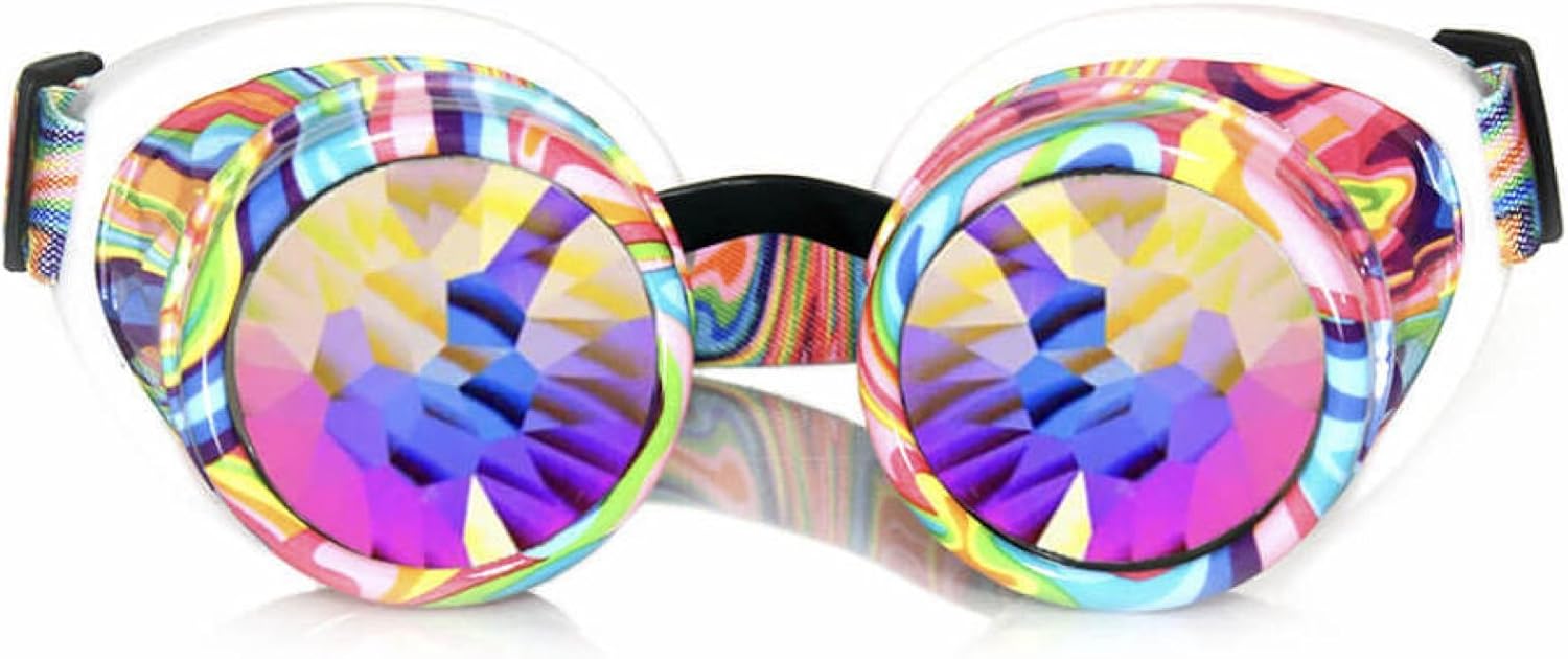 GloFX Kandi Swirl Padded Kaleidoscope Goggles Diffraction Rave Edm Limited Edition Rainbow