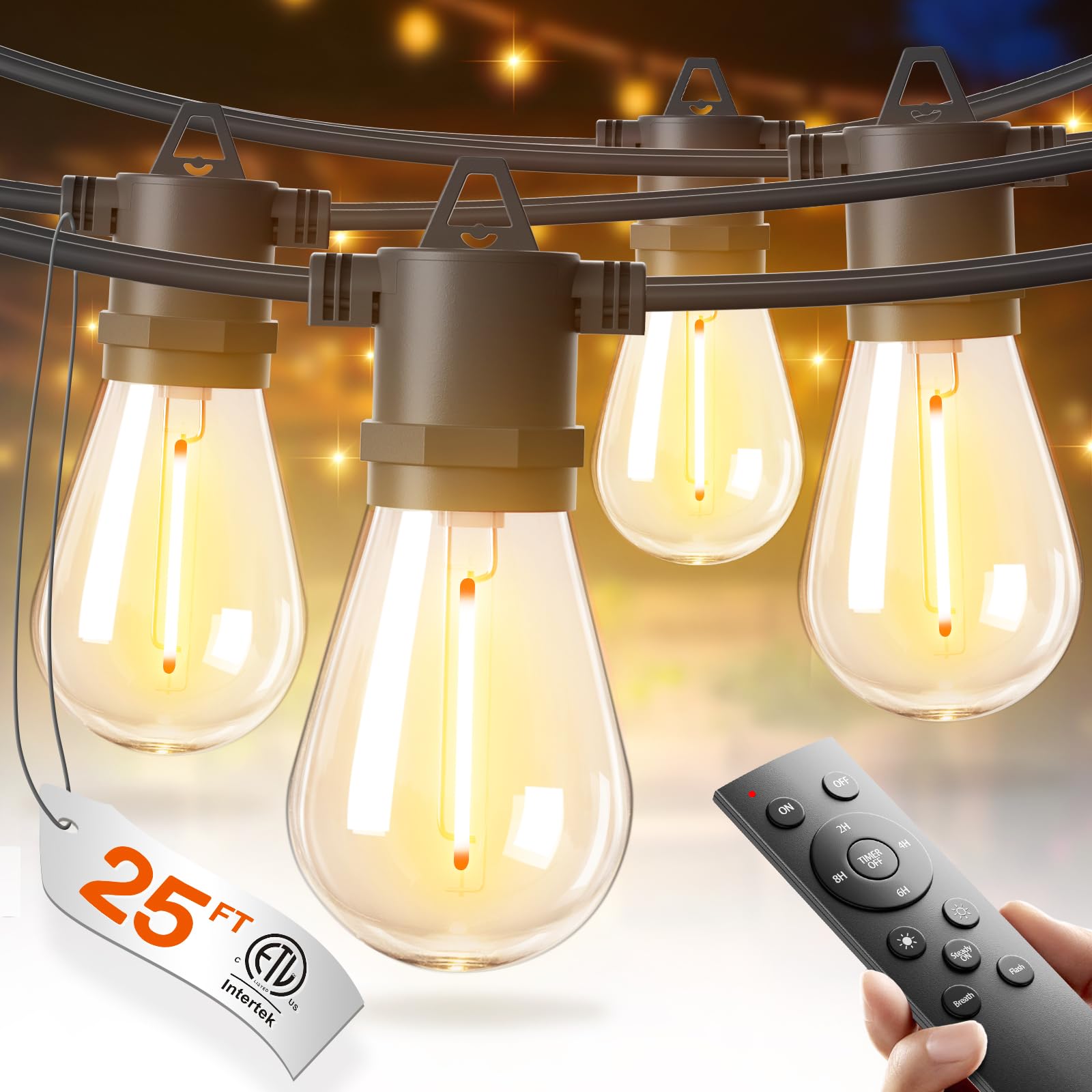 addlon 25FT LED Outdoor String Lights with Edison Shatterproof Bulbs, Heavy-Duty and Weatherproof Strand, Commercial Grade Patio Lights, Decorative for Garden or Patio, Black