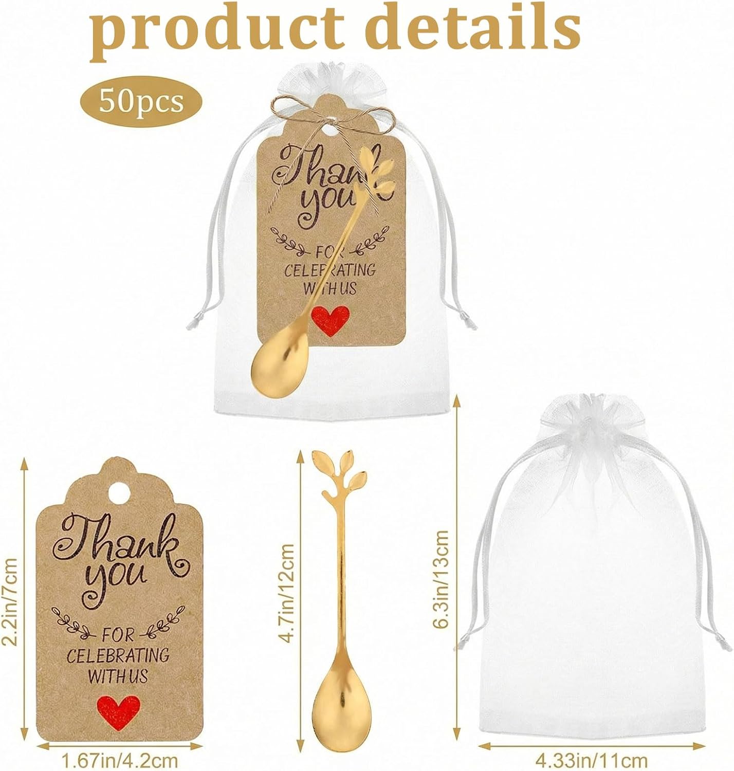 Gold Plated Tea Spoons Set with Thank You Card – Perfect for Wedding Favors, Bridal Showers & Tea Party Guests, Elegant Small Teaspoon Gift in Bulk 50 Packs, Ideal as Coffee Spoon for Guests