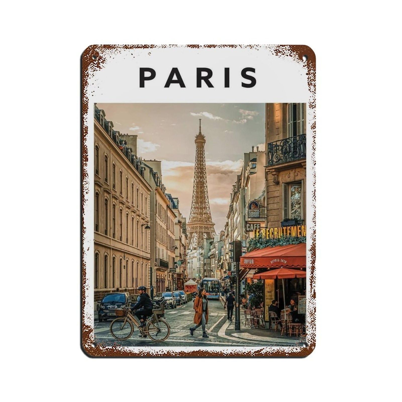 Paris Travel, Paris Poster Retro Poster Metal Tin Sign Chic Art Retro Iron Painting Bar People Cave Cafe Family Garage Poster Wall Decoration 12x16inch(30x40cm)