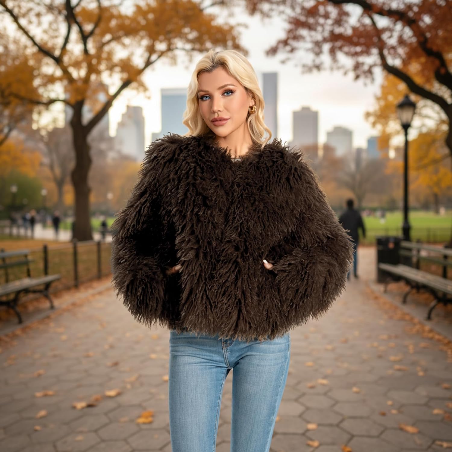 Fur Coats For Women, 2025 Plus Size Mongolian Faux Fuzzy Jacket Fluffy Long Sleeve Winter Coat with Pockets. - Image 2
