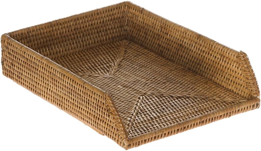 Kouboo, La Jolla Handwoven Rattan Stackable Letter Tray, Honey Brown