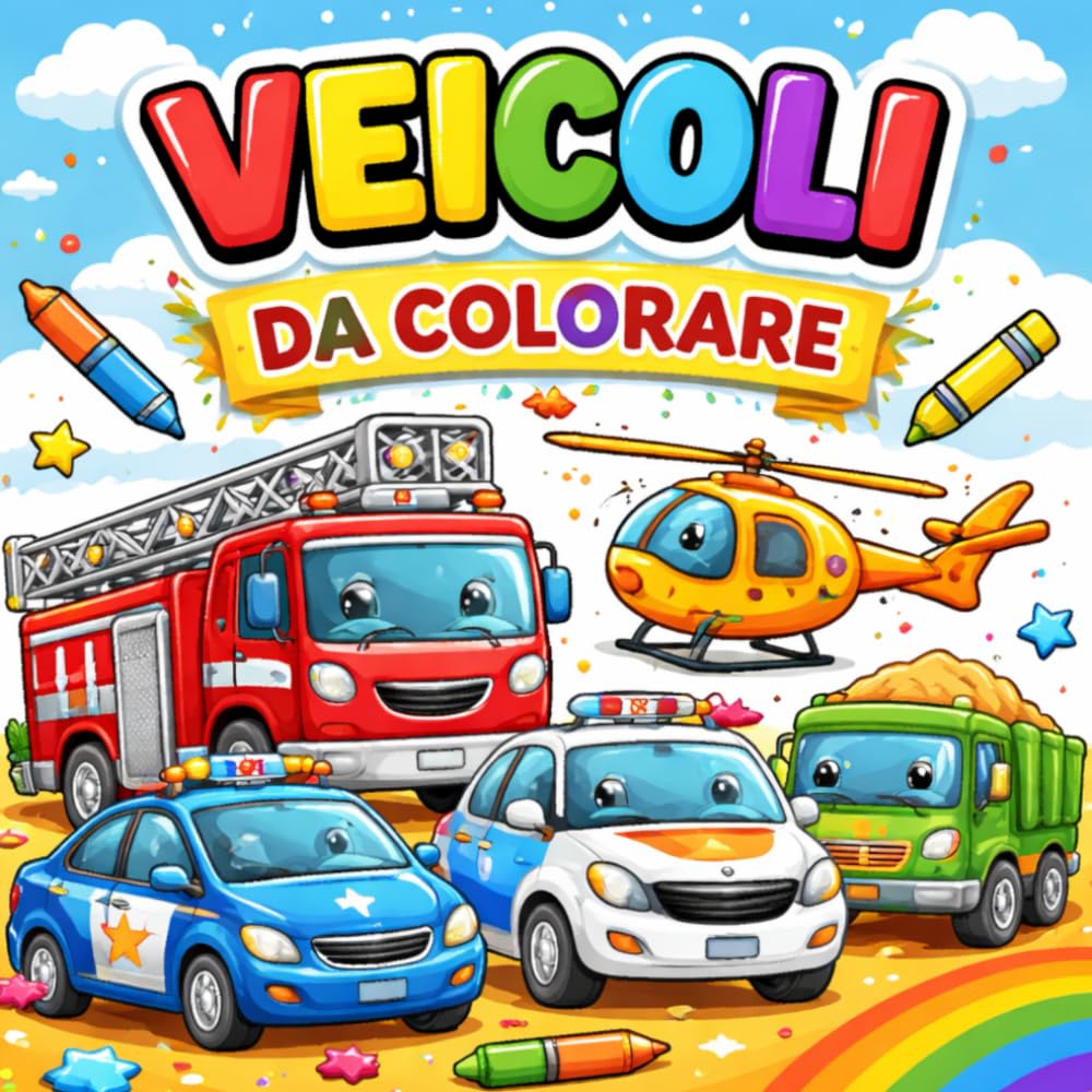 60 Veicoli da Colorare per Bambini da 2 a 6 anni: Album da colorare con macchinine, trattori, aerei e altri mezzi di trasporto