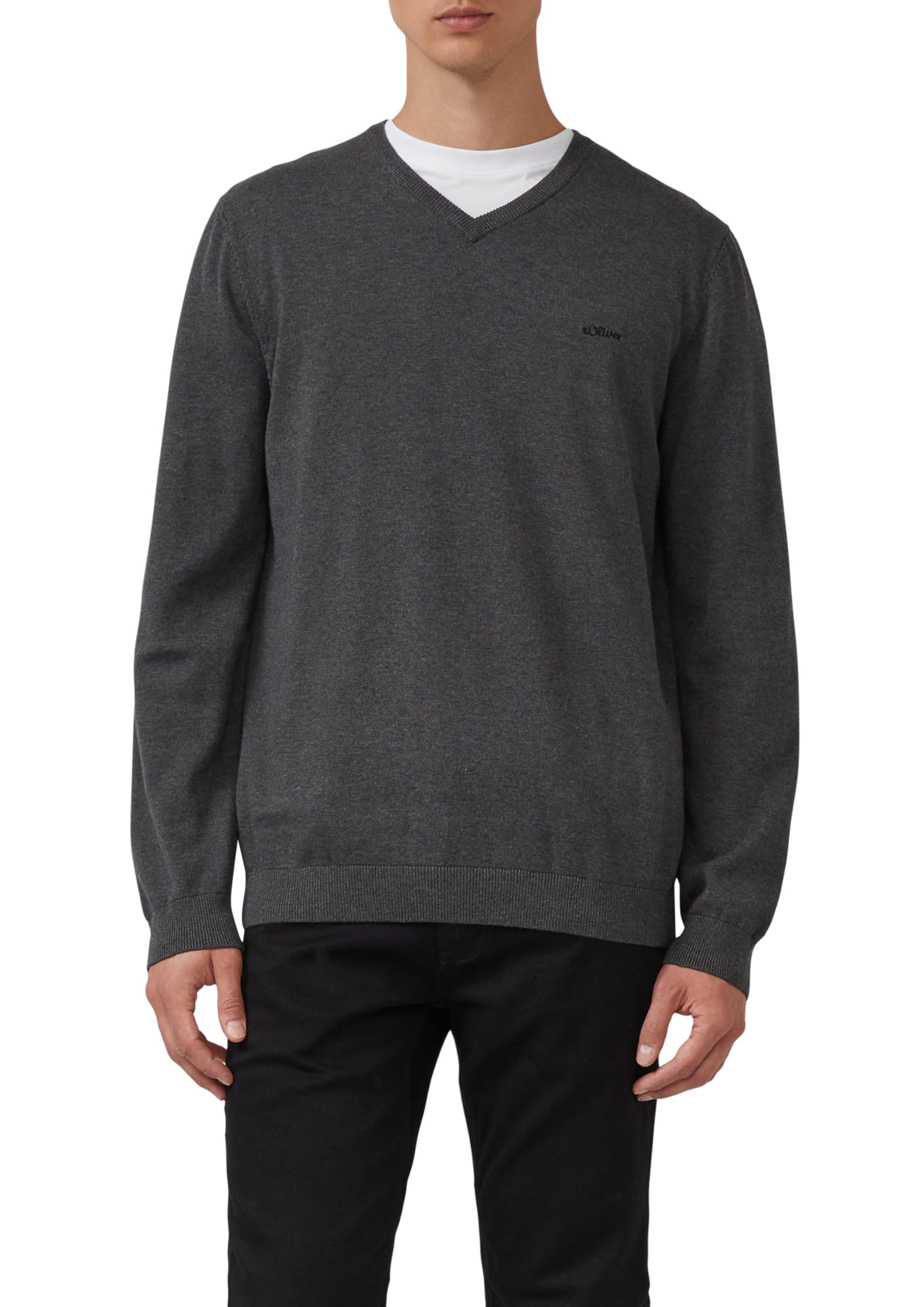 s.Oliver Embroidered Logo Knitted Jumper, Darkgray, L