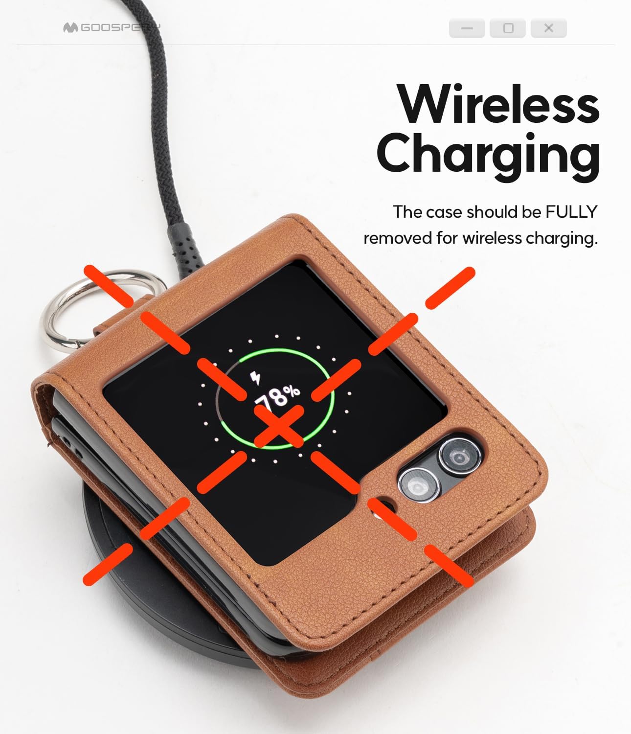 GOOSPERY Basic Diary Compatible with Samsung Galaxy Z Flip 5 Case, Card Holder, Pocket Storage, Premium PU Leather, Key Ring Wallet Cover - Brown