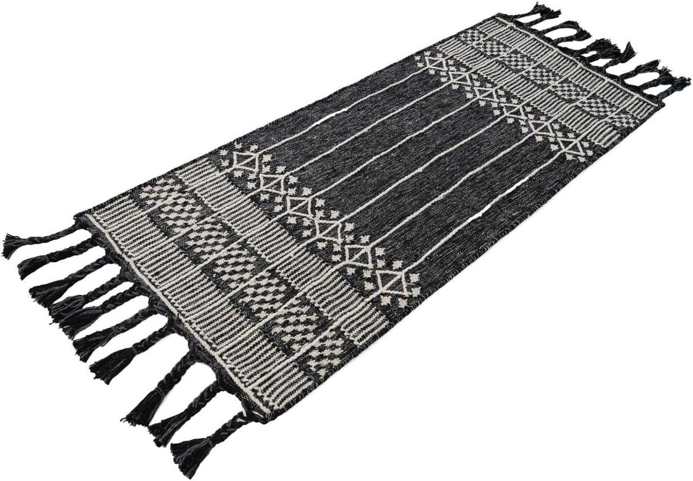 Rugs.com Washable Eco Bohemian Indoor/Outdoor Rug Collection Rug – 5 Ft Runner Charcoal Black Flatweave-Pile Rug Perfect for Hallways, Entryways
