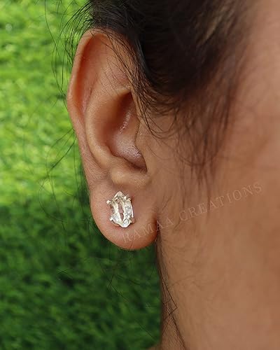 Miniatura 9 de Raw Herkimer Diamond Studs  4-Prong Herkimer Diamond Earrings  Handmade Jewelry  Sterling Silver 925