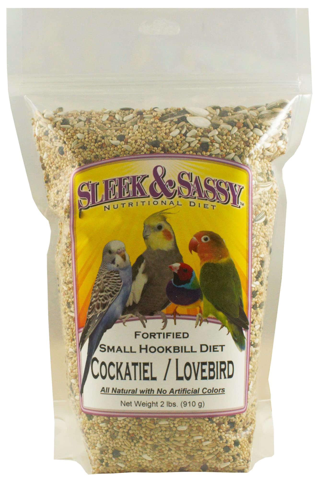 SLEEK & SASSY Fortified Small Hookbill Bird Food for Cockatiels, Lovebirds, Quaker Parrots & Small Conures (2 lbs.)
