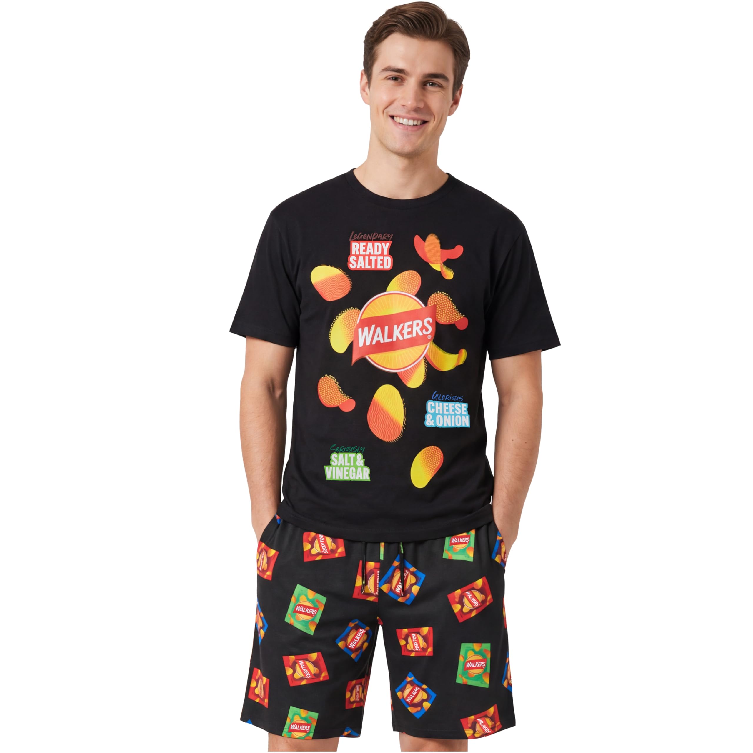 Get Trend Walkers Pigiama Uomo Corto S-3XL, 100% Cotone, Pigiama Estivo 2 Pezzi con T-Shirt e Shorts, Idea Regalo Uomo e Ragazzo