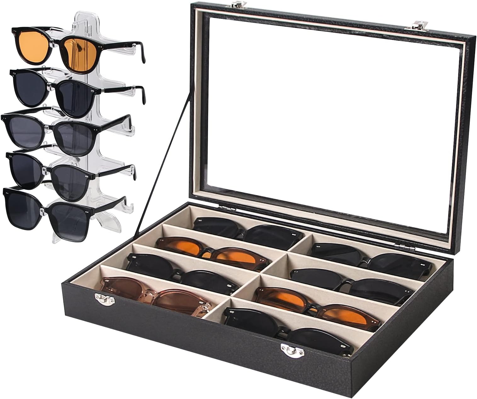 AUTOARK Leather 8 Piece Eyeglasses Storage and Sunglass