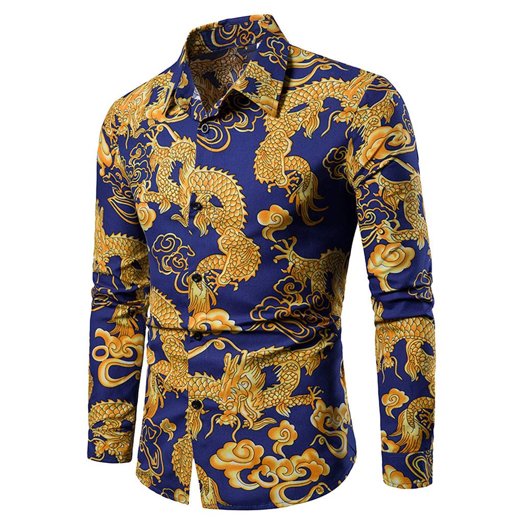Mens Paisley Dress Shirts Slim Fit Casual Floral Long Sleeve Button Down Shirt Wedding Party Prom Tops Chemise de Homme