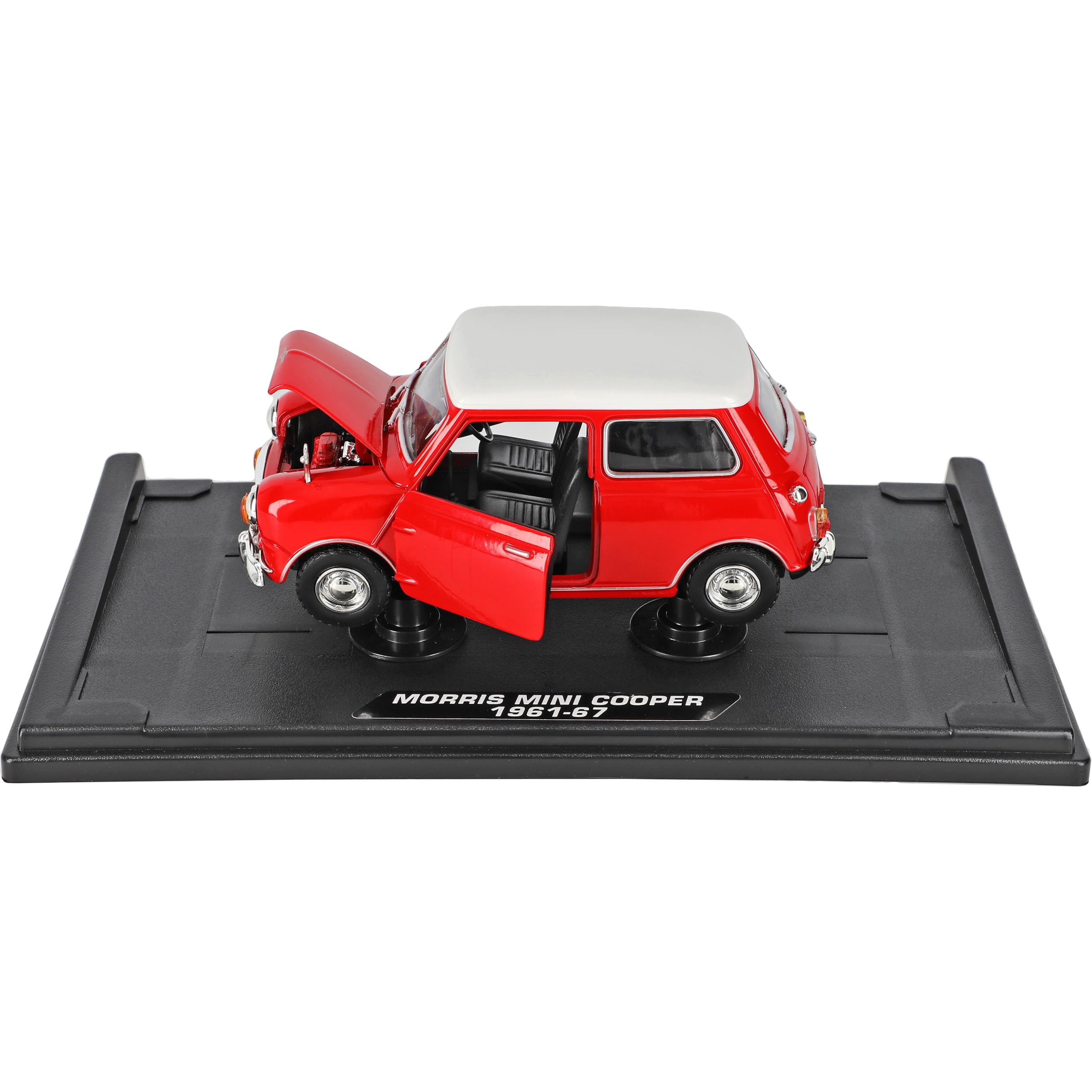 Motormax Morris Mini Cooper altes Ur Modell Rot mit weißem Dach 1959-2000 1/18 Modell Auto
