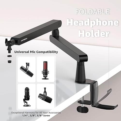 Miniatura 8 de Ixtech Lizard Pro Brazo de soporte para micrófono LP, perfil bajo, ajustable, para Blue Yeti, Shure Sm7b, Hyperx QuadCast, Rode Fifine y At2020, de