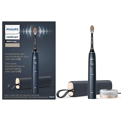 Philips Sonicare DiamondClean 9900 Prestige Electric Toothbrush - with SenseIQ Technology and Advanced AI App, 5 Brushing Modes, 3 Intensity Levels, Charging Travel Case,Midnight Blue, Model HX9990/12