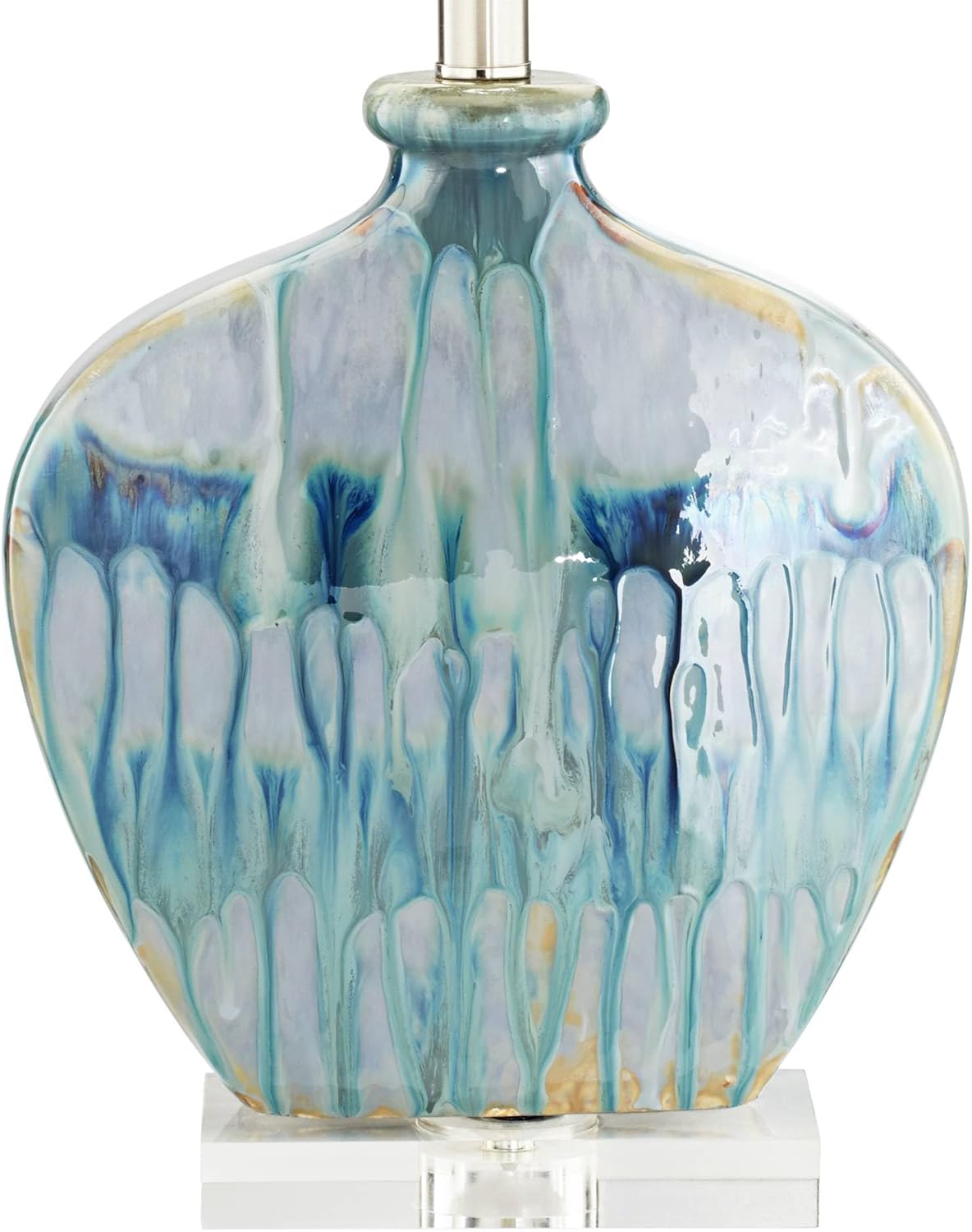 Possini Euro Design Mia 25" High Mid Century Modern Coastal Table Lamp Blue Drip Ceramic Single Off-White Shade Living Room Bedroom Bedside Nightstand House Office Home Kitchen (Colors May Vary)