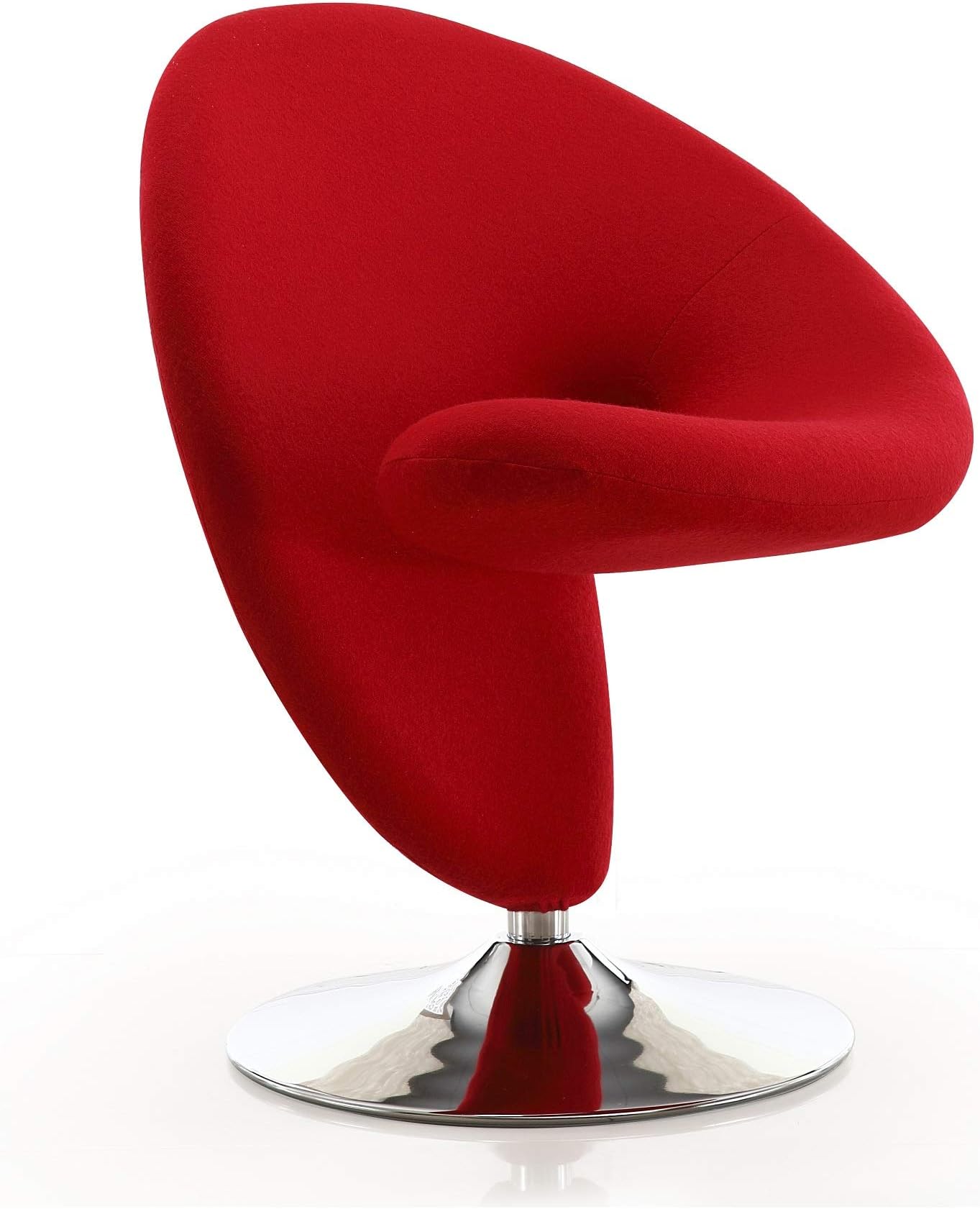 Manhattan ComfortCurl Swivel Accent Chair Set of 1 with 360° Turn, Fully Assembled, Upholstered in Wool Blend, Modern Ergonomic Design with Polished Chrome Base, Set of 1, Red