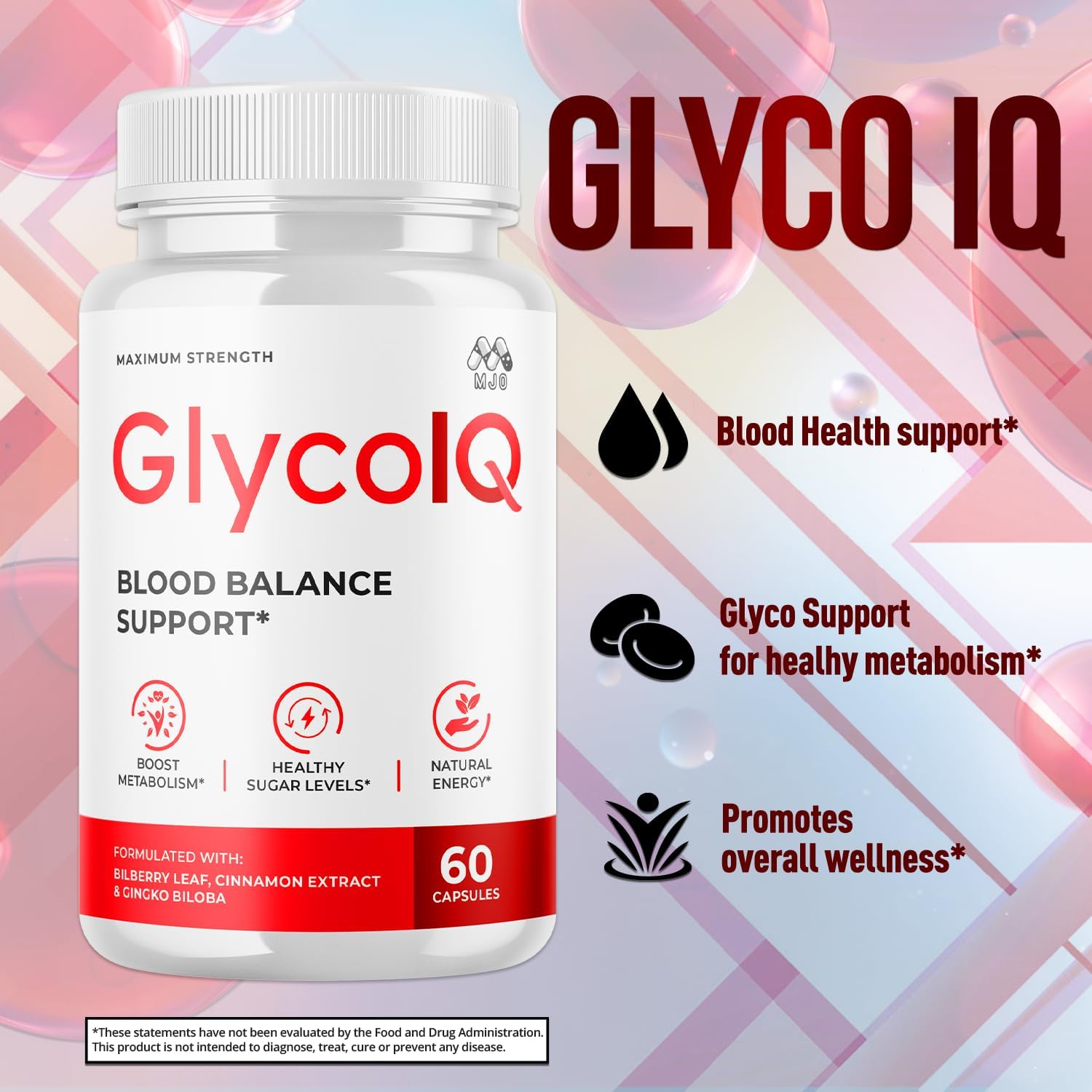 Glyco IQ Capsules, Official GlycoIQ Blood Health Support Pills with All Natural Ingredients, Glyco IQ Advanced Health & Wellness Support Formula with Premium Vitamins for Women & Men (60 Capsules)