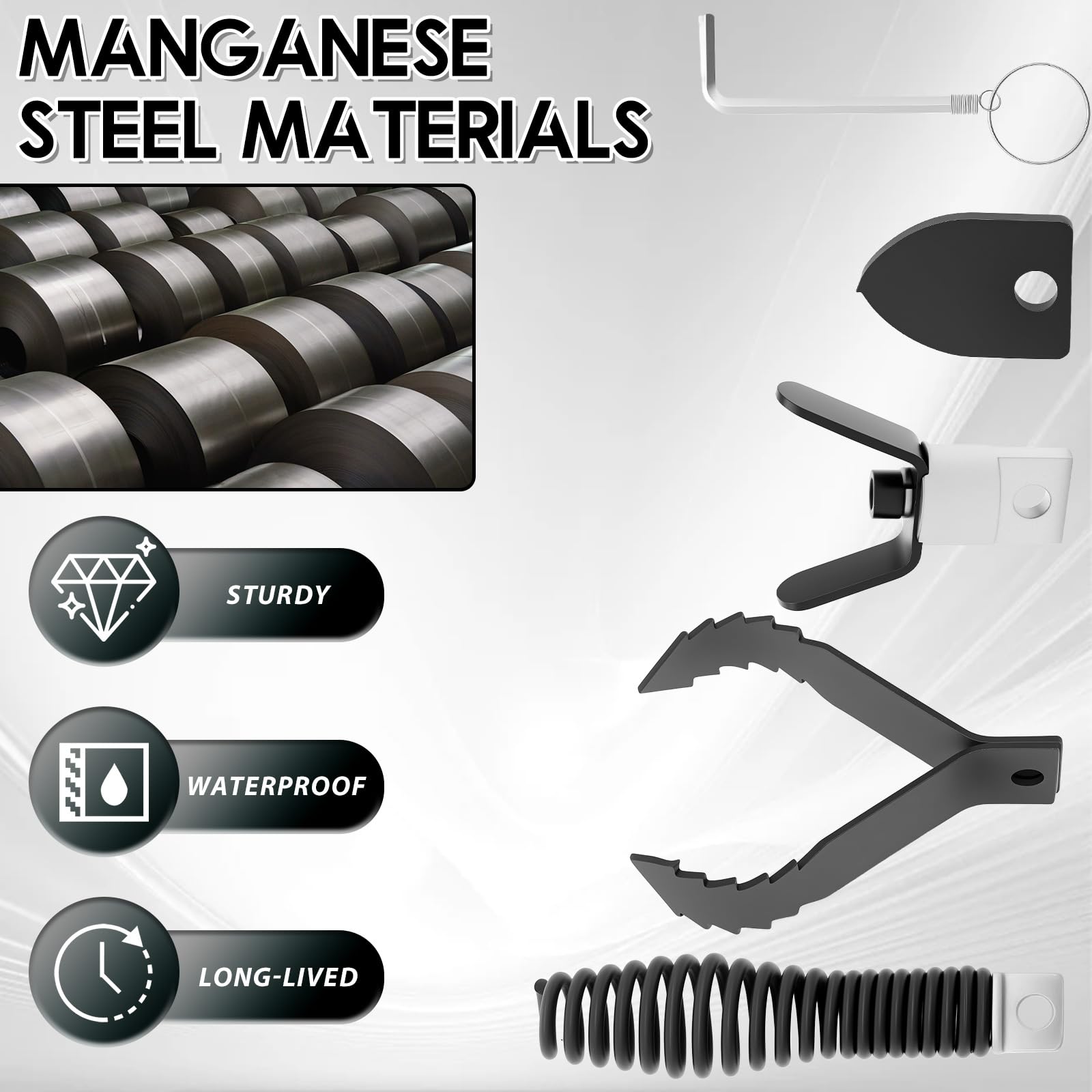 4Pcs Drain Cleaner Combination Cutter Head Set Manganese Steel Drain Snake Drill Attachment with Wrench(black)