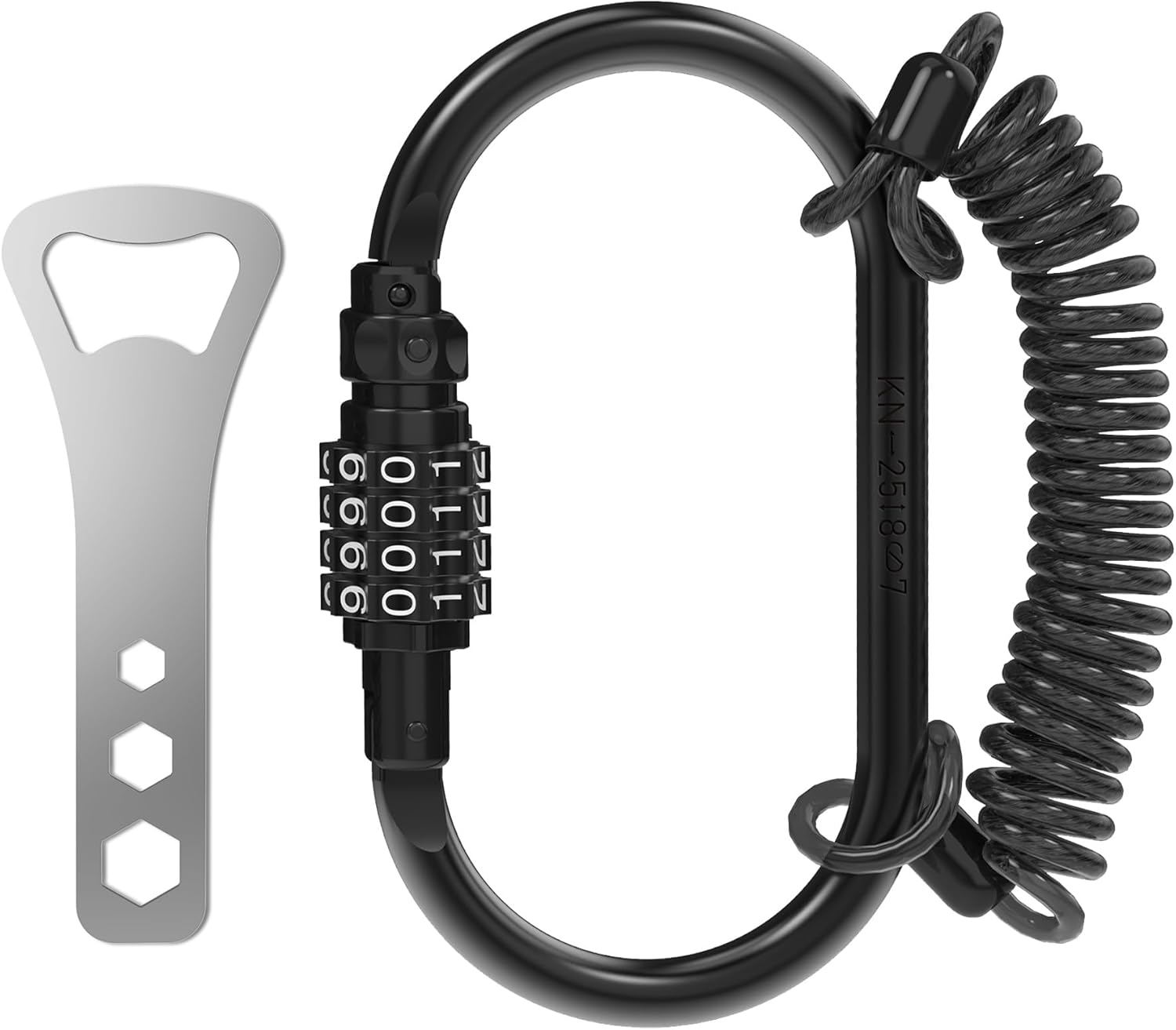 Combination Lock Oval Carabiner Heavy Duty Hook, Large Carabiner Clip with Retractable Cable, Combo Locking Clip, Lock for Motorcycle Helmet, Chain Link, Bike, Fence Gate, Travel Luggage