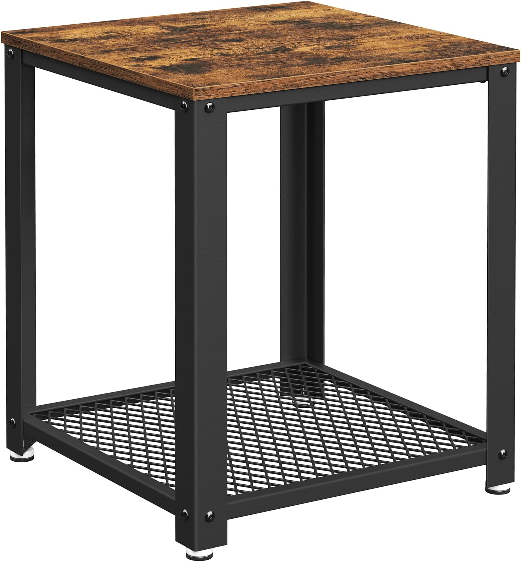 VASAGLE Side, Industrial End, Coffee Table, with Metal Frame, Easy to Put Together, for Living Room, Bedroom, Kitchen, Rustic Brown and Black LET41X, Wood chipboard, iron, Vintage, 45 x 45 x 55 cm