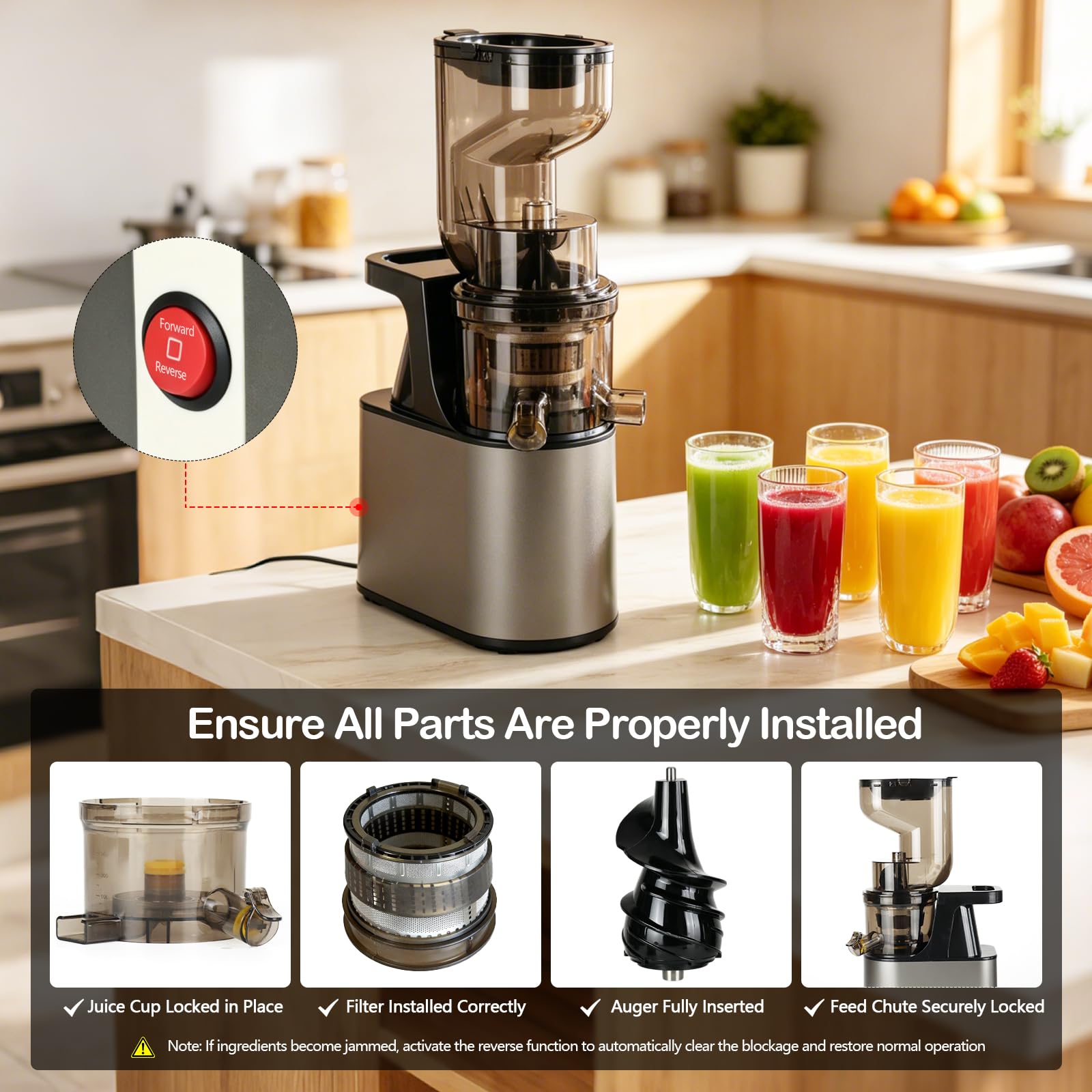 Extractor de Jugo Slow Juicer 1L, Entrada XXL de 160 mm | Hasta 97 % de Rendimiento, 2 Sistemas de Filtro para Zumo Sorbete Leche Vegetal & Helado de Frutas, Recetario Incluido
